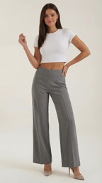 Damen Baggy Hose mit Mittelhohem Bund und Bügelfalten