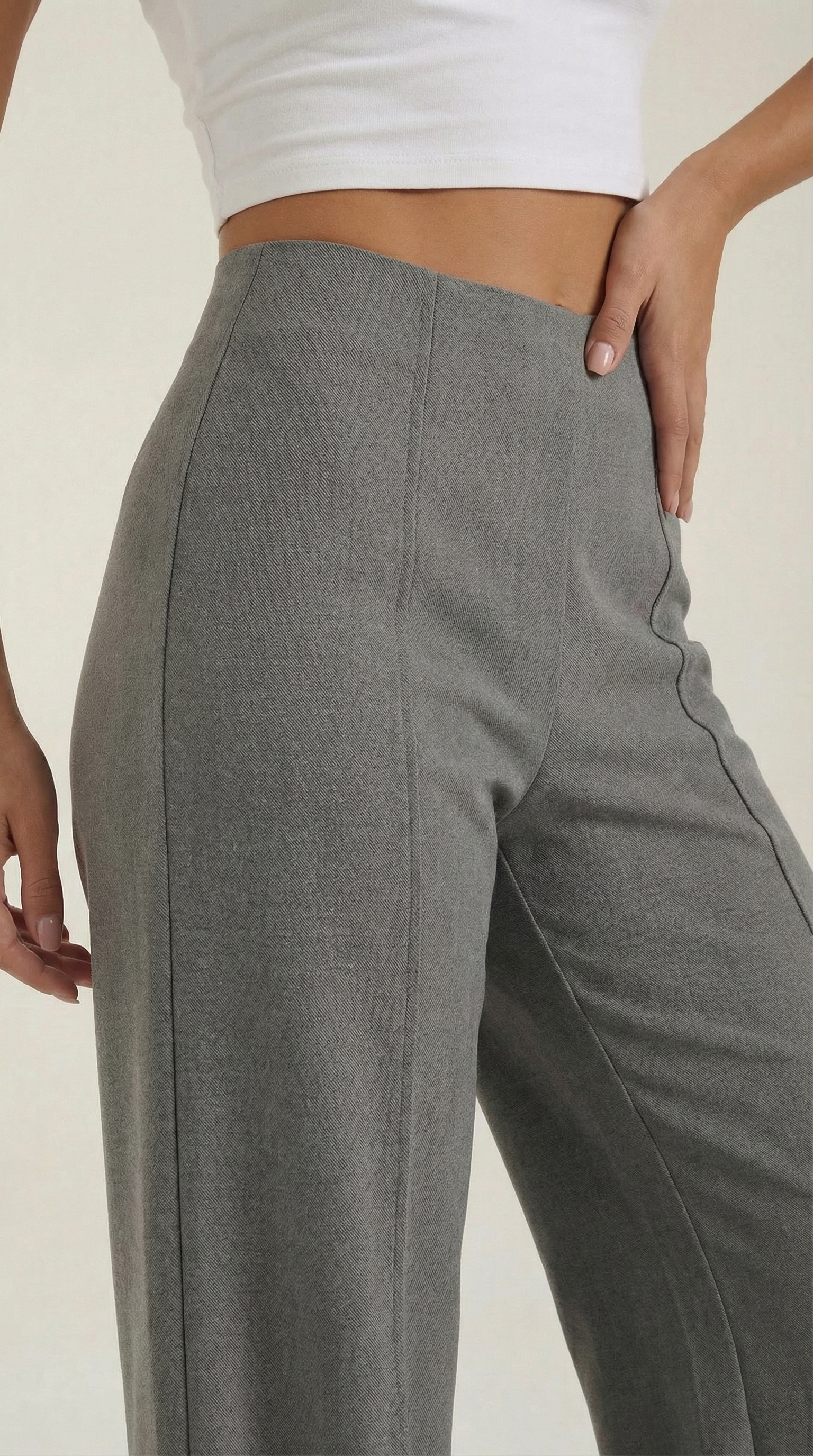 Damen Baggy Hose mit Mittelhohem Bund und Bügelfalten