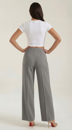 Damen Baggy Hose mit Mittelhohem Bund und Bügelfalten