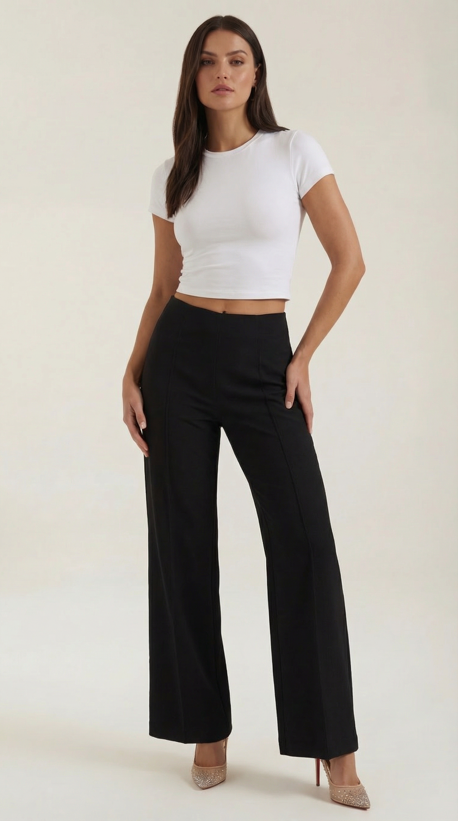 Damen Baggy Hose mit Mittelhohem Bund und Bügelfalten
