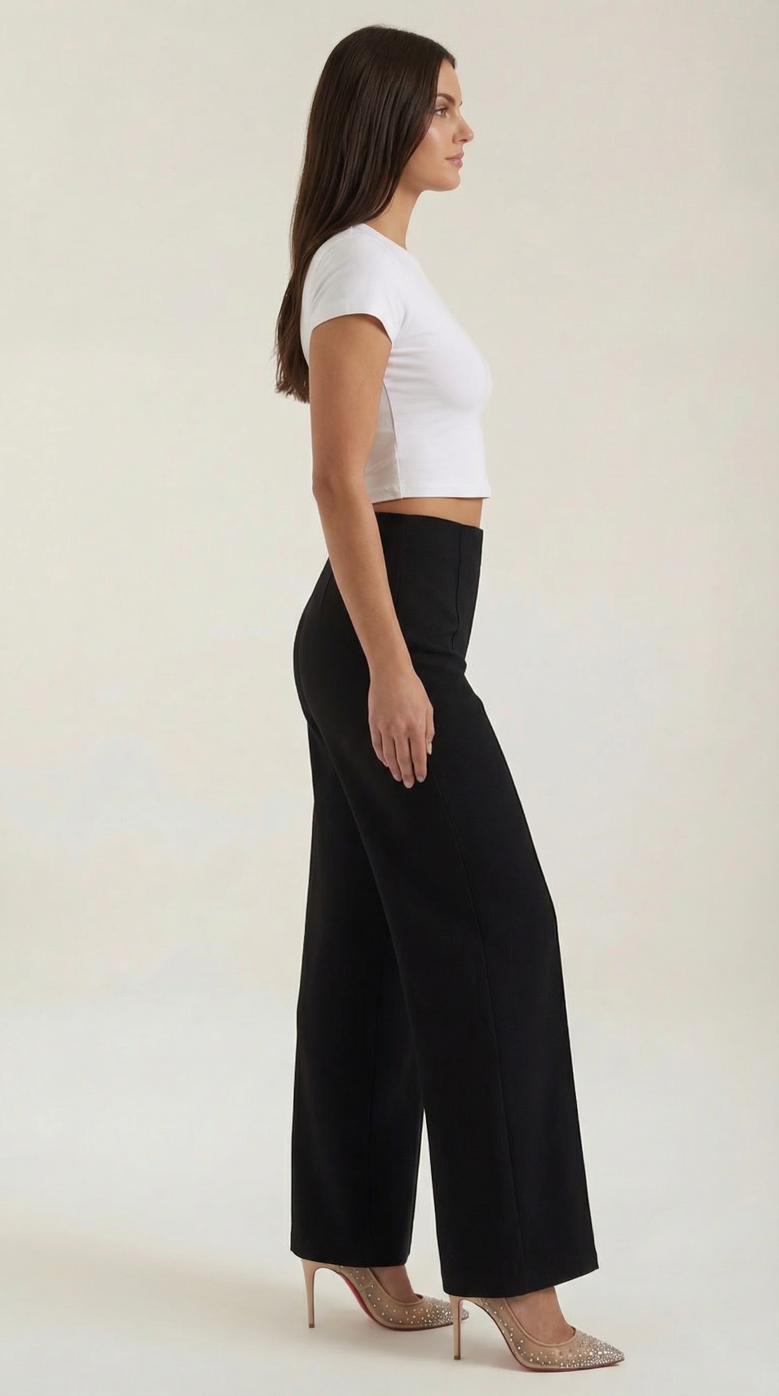 Damen Baggy Hose mit Mittelhohem Bund und Bügelfalten