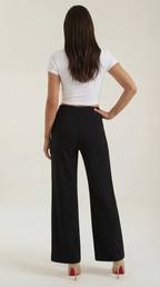 Damen Baggy Hose mit Mittelhohem Bund und Bügelfalten