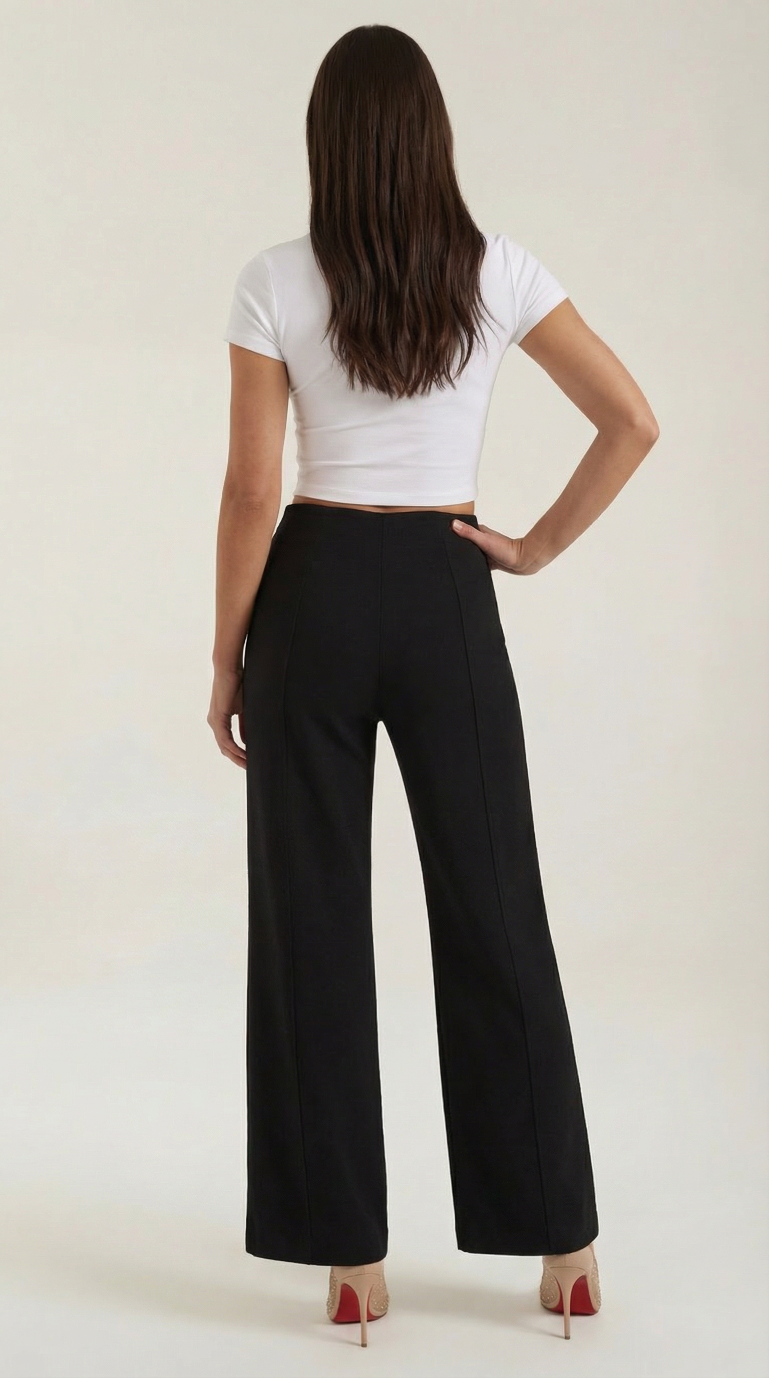 Damen Baggy Hose mit Mittelhohem Bund und Bügelfalten