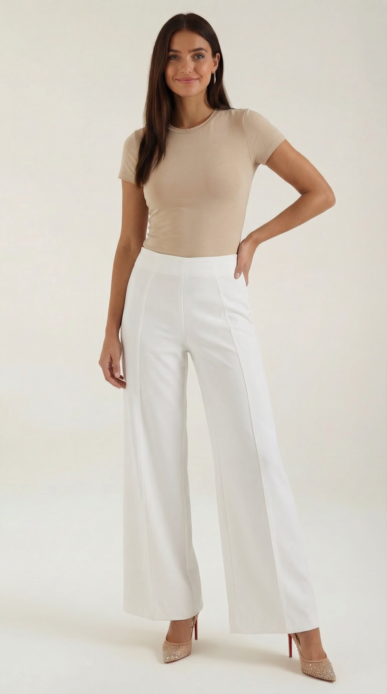 Damen Baggy Hose mit Mittelhohem Bund und Bügelfalten