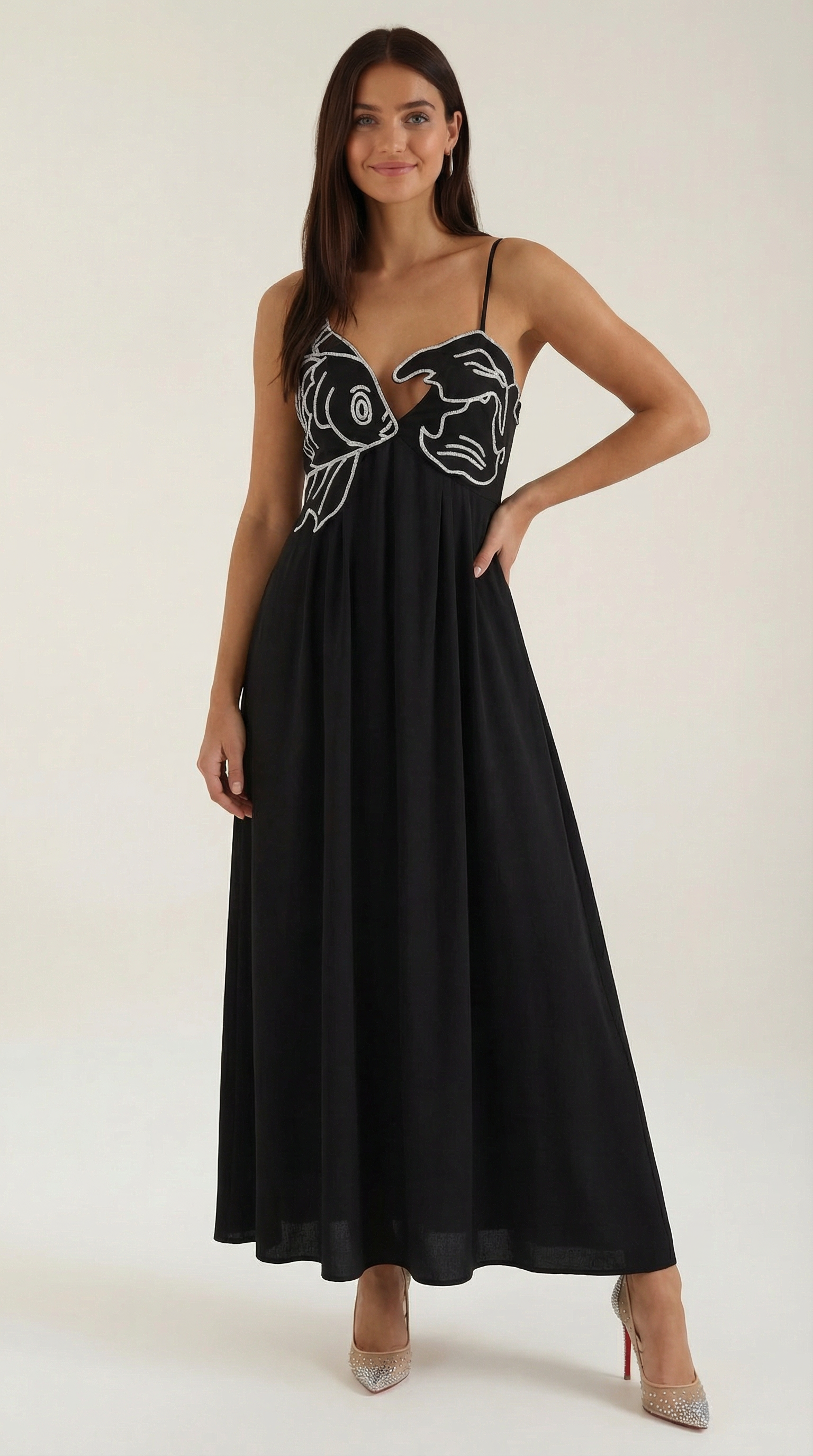 Damen Besticktes Maxikleid mit Spaghettiträgern und Empire-Taille