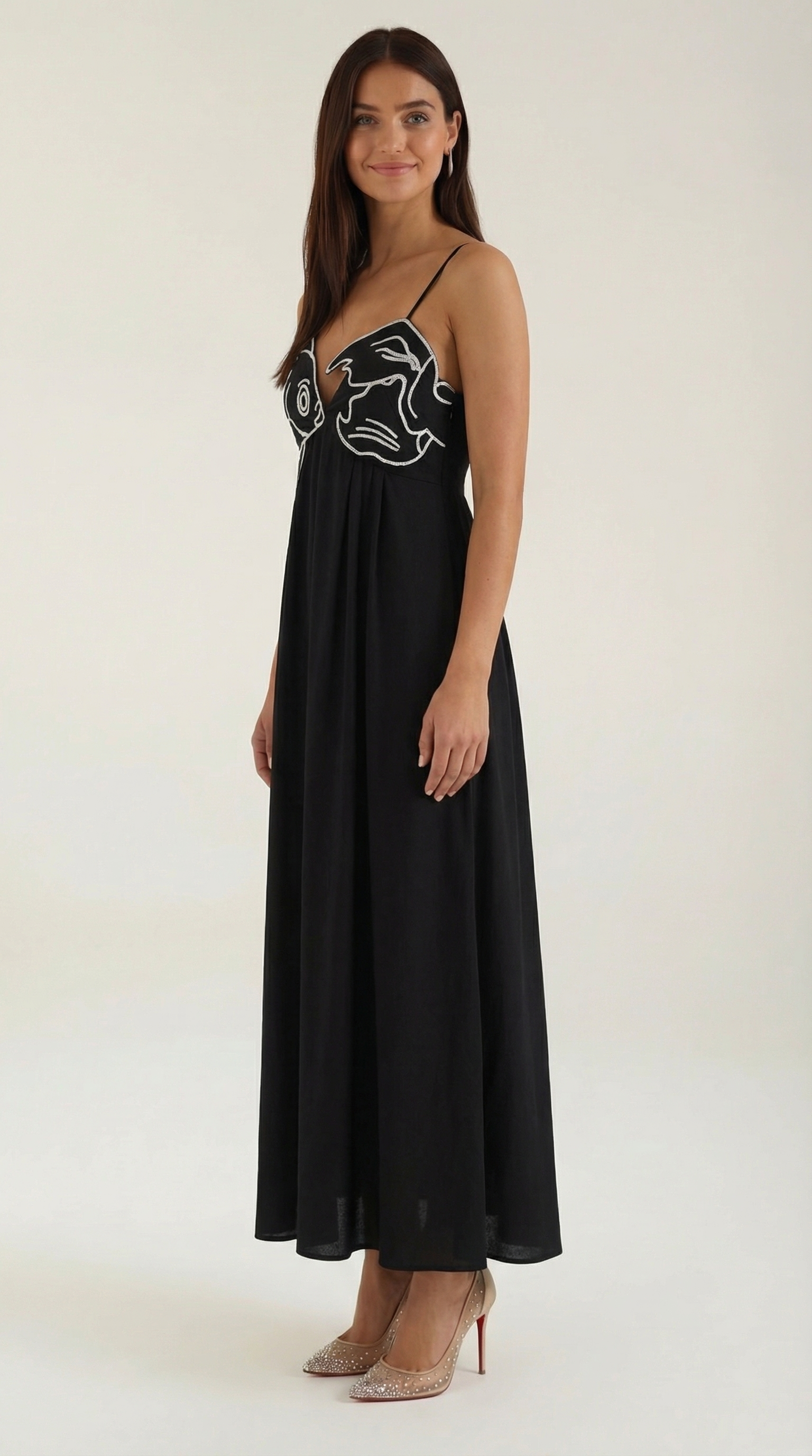 Damen Besticktes Maxikleid mit Spaghettiträgern und Empire-Taille