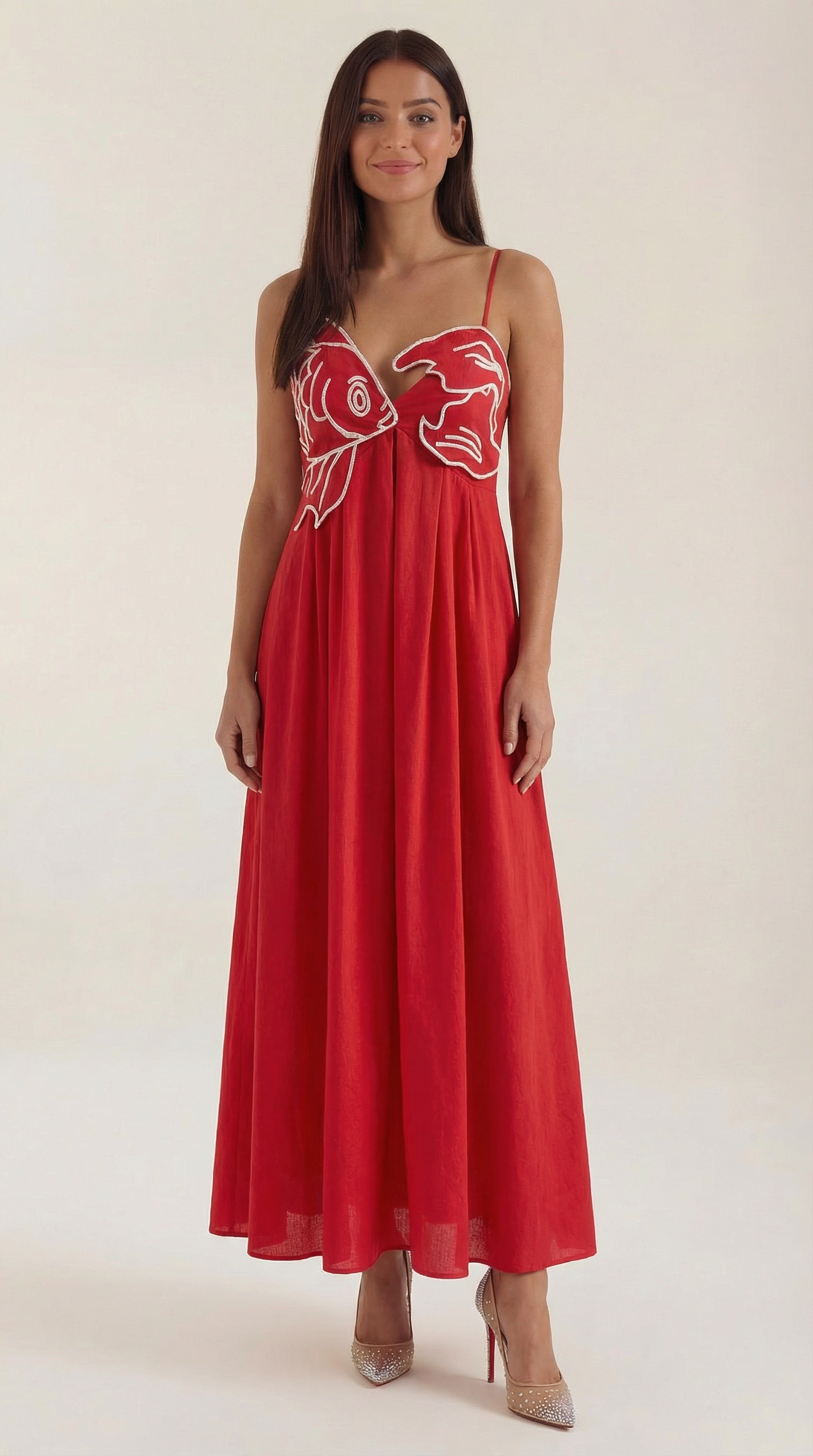 Damen Besticktes Maxikleid mit Spaghettiträgern und Empire-Taille