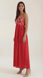 Damen Besticktes Maxikleid mit Spaghettiträgern und Empire-Taille