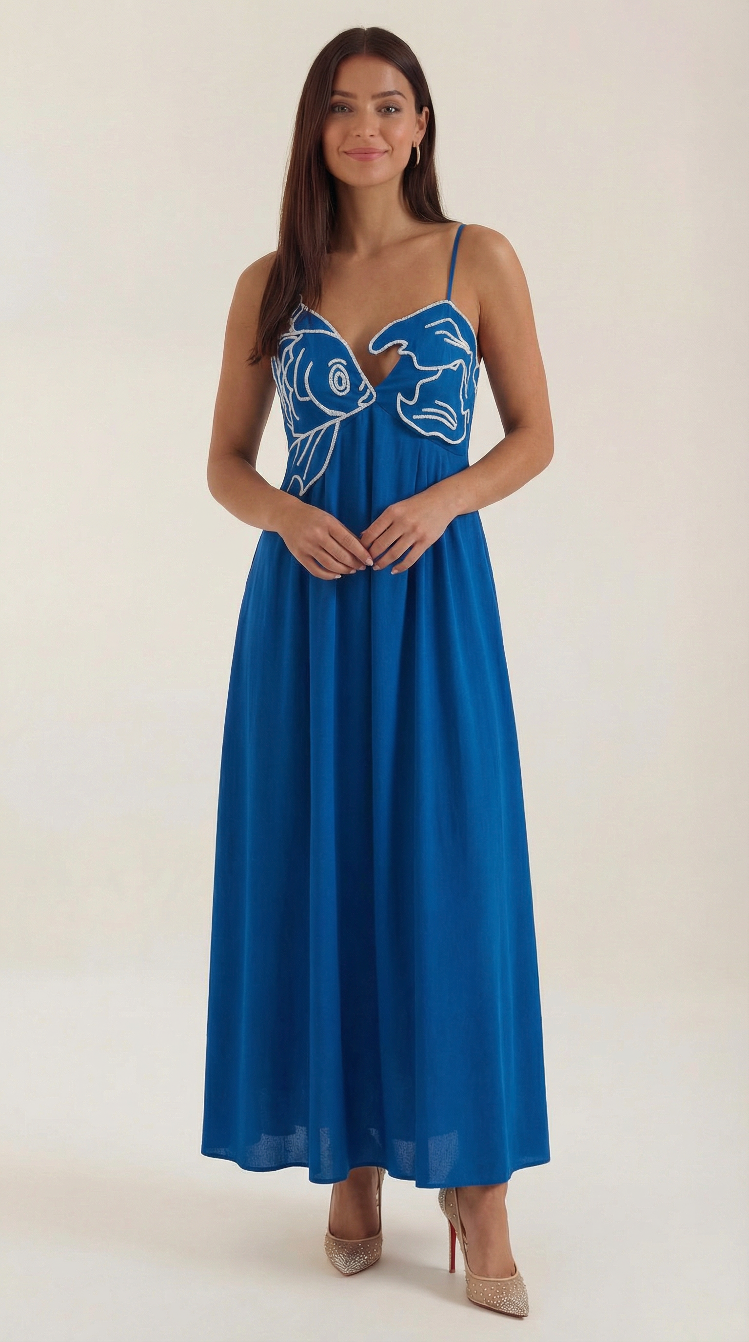Damen Besticktes Maxikleid mit Spaghettiträgern und Empire-Taille