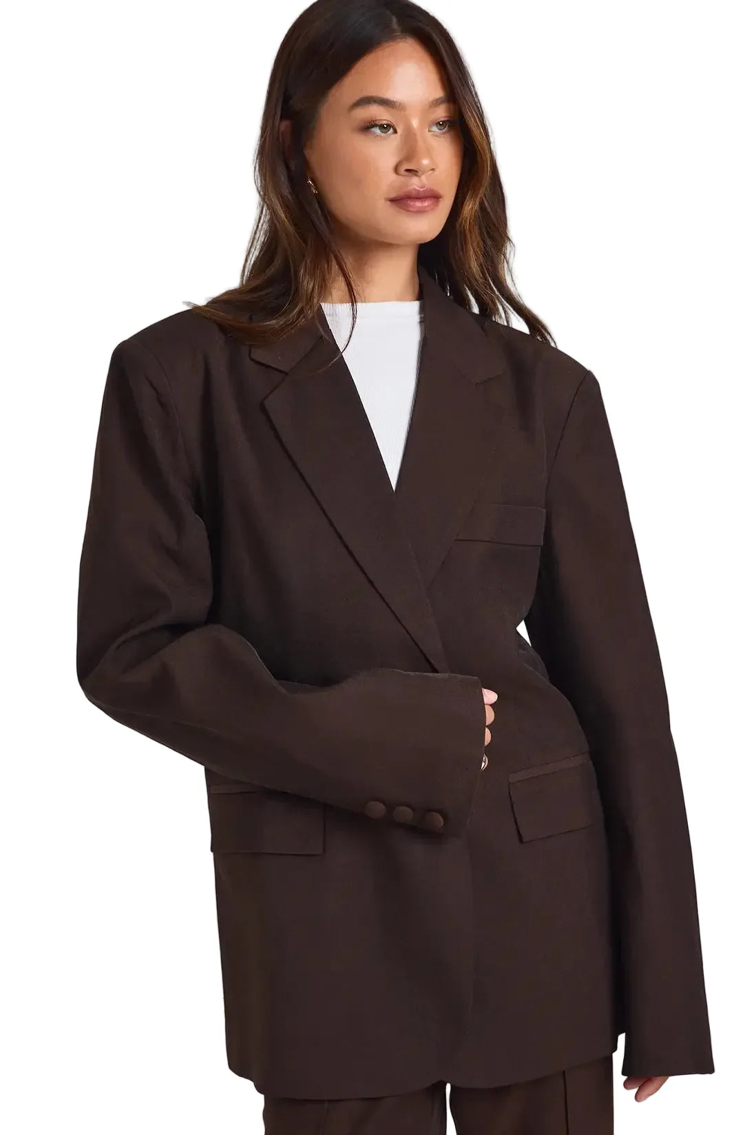 Damen Blazer mit Breiten Revers und Knöpfen an den Manschetten