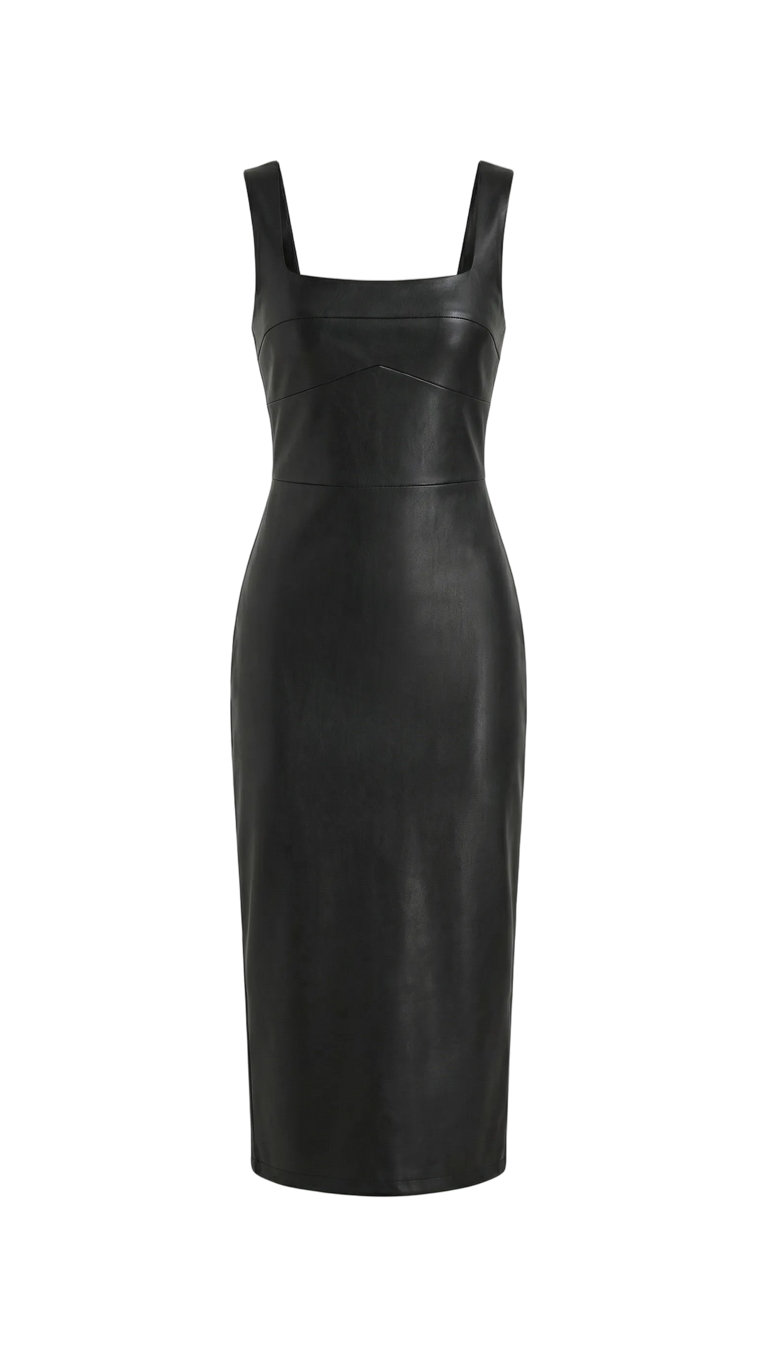 Damen Bodycon Midikleid aus Kunstleder mit Eckigem Ausschnitt