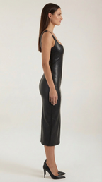 Damen Bodycon Midikleid aus Kunstleder mit Eckigem Ausschnitt