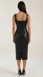 Damen Bodycon Midikleid aus Kunstleder mit Eckigem Ausschnitt