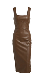 Damen Bodycon Midikleid aus Kunstleder mit Eckigem Ausschnitt
