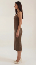 Damen Bodycon Midikleid aus Kunstleder mit Eckigem Ausschnitt