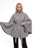Damen Cape mit Bindegürtel und Stehkragen