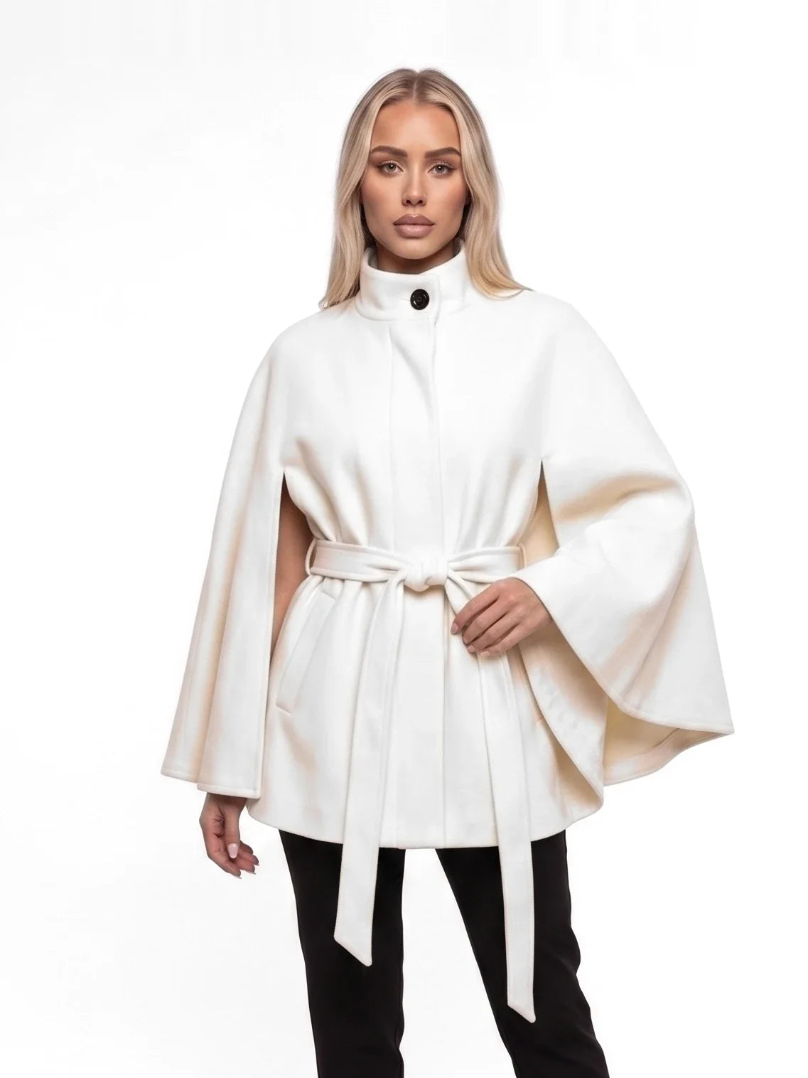 Damen Cape mit Bindegürtel und Stehkragen – Ansicht 4