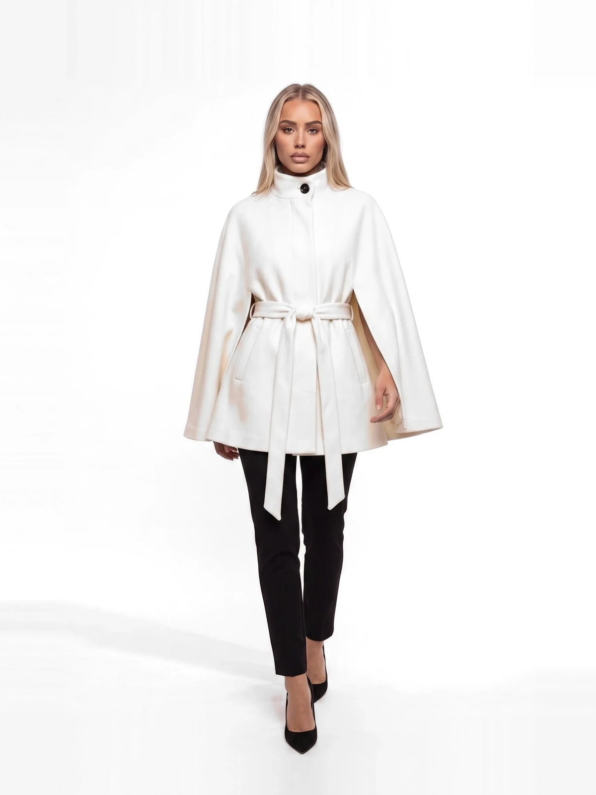 Damen Cape mit Bindegürtel und Stehkragen – Ansicht 6
