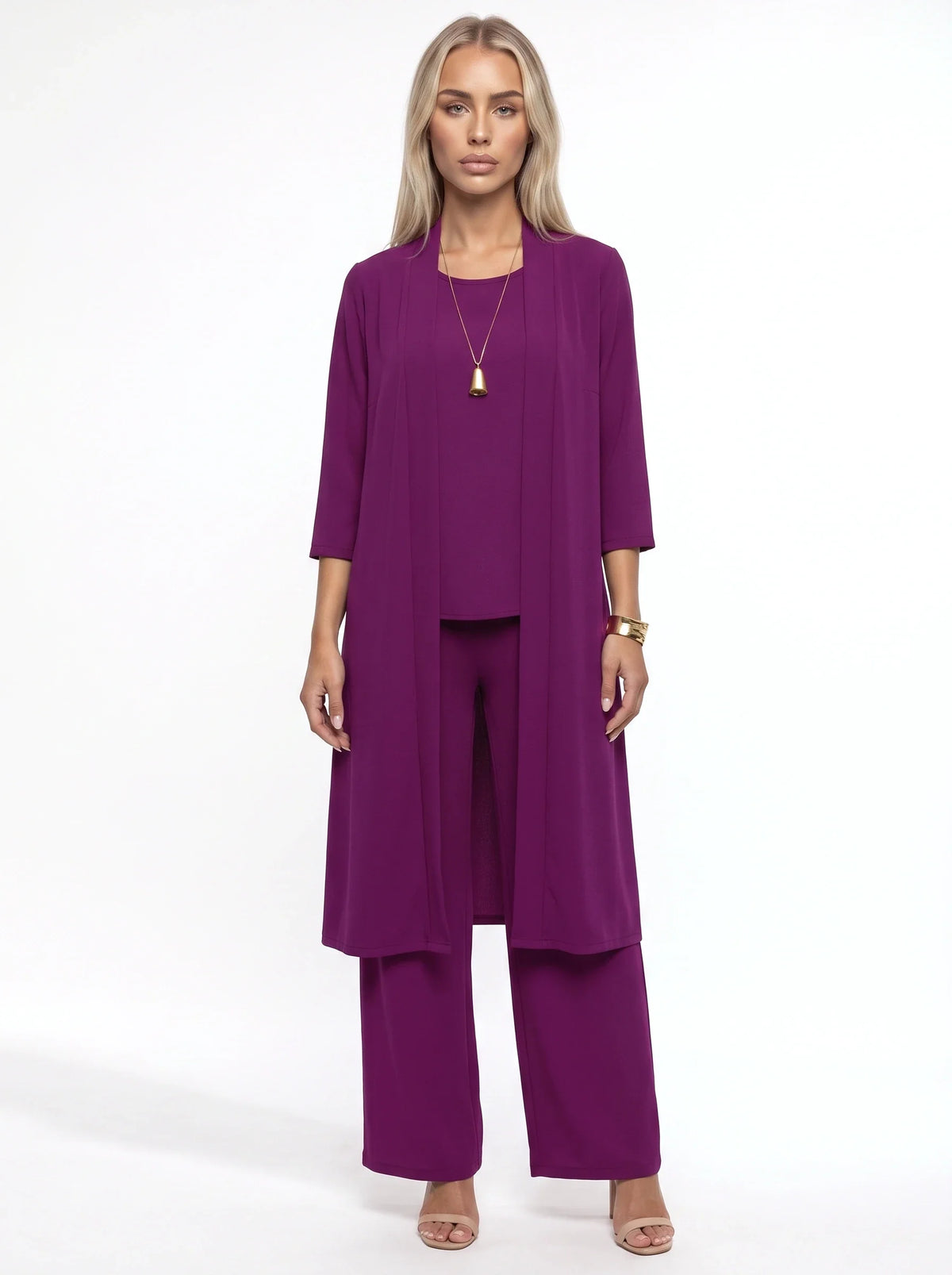 Damen Dreiteiliges Set mit Strickjacke, Top und Weiter Hose