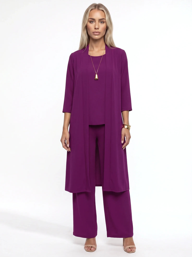 Damen Dreiteiliges Set mit Strickjacke, Top und Weiter Hose