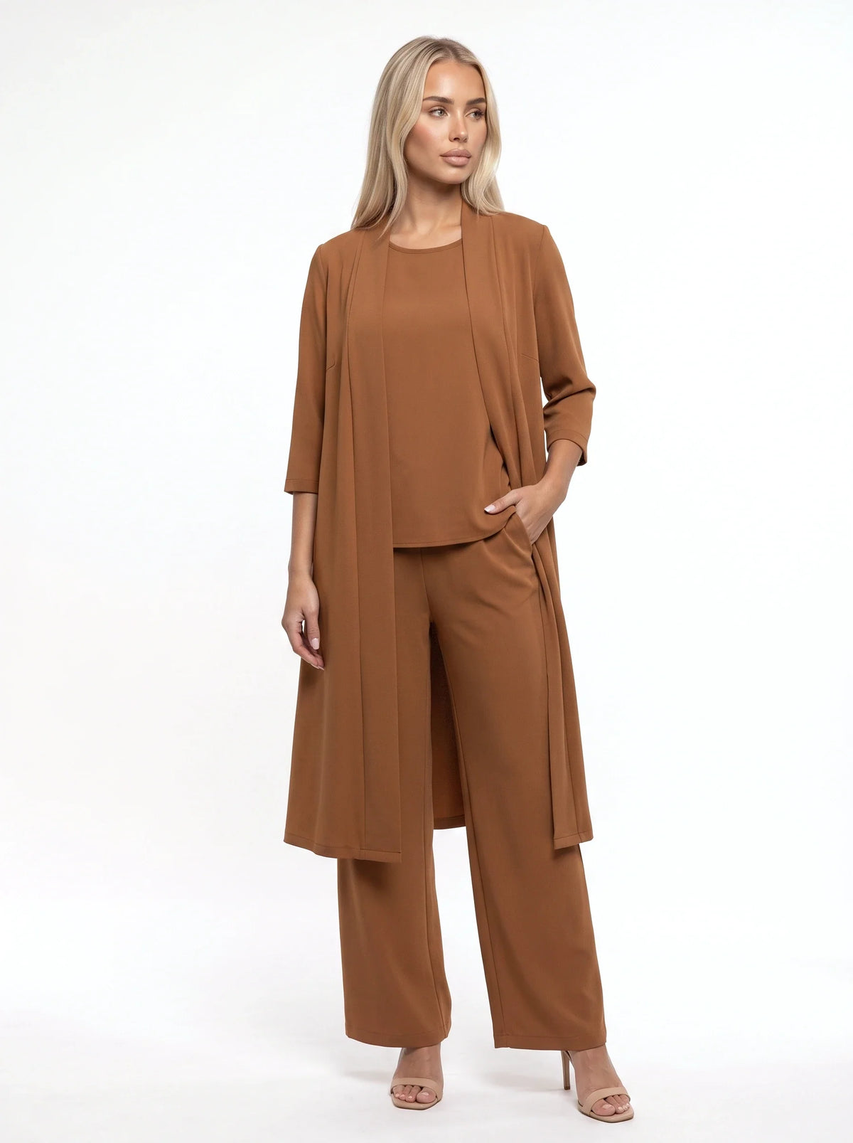 Damen Dreiteiliges Set mit Strickjacke, Top und Weiter Hose – Ansicht 5
