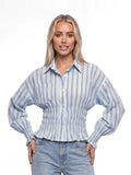 Damen Gestreifte Bluse mit Geraffter Taille
