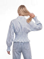 Damen Gestreifte Bluse mit Geraffter Taille – Ansicht 2