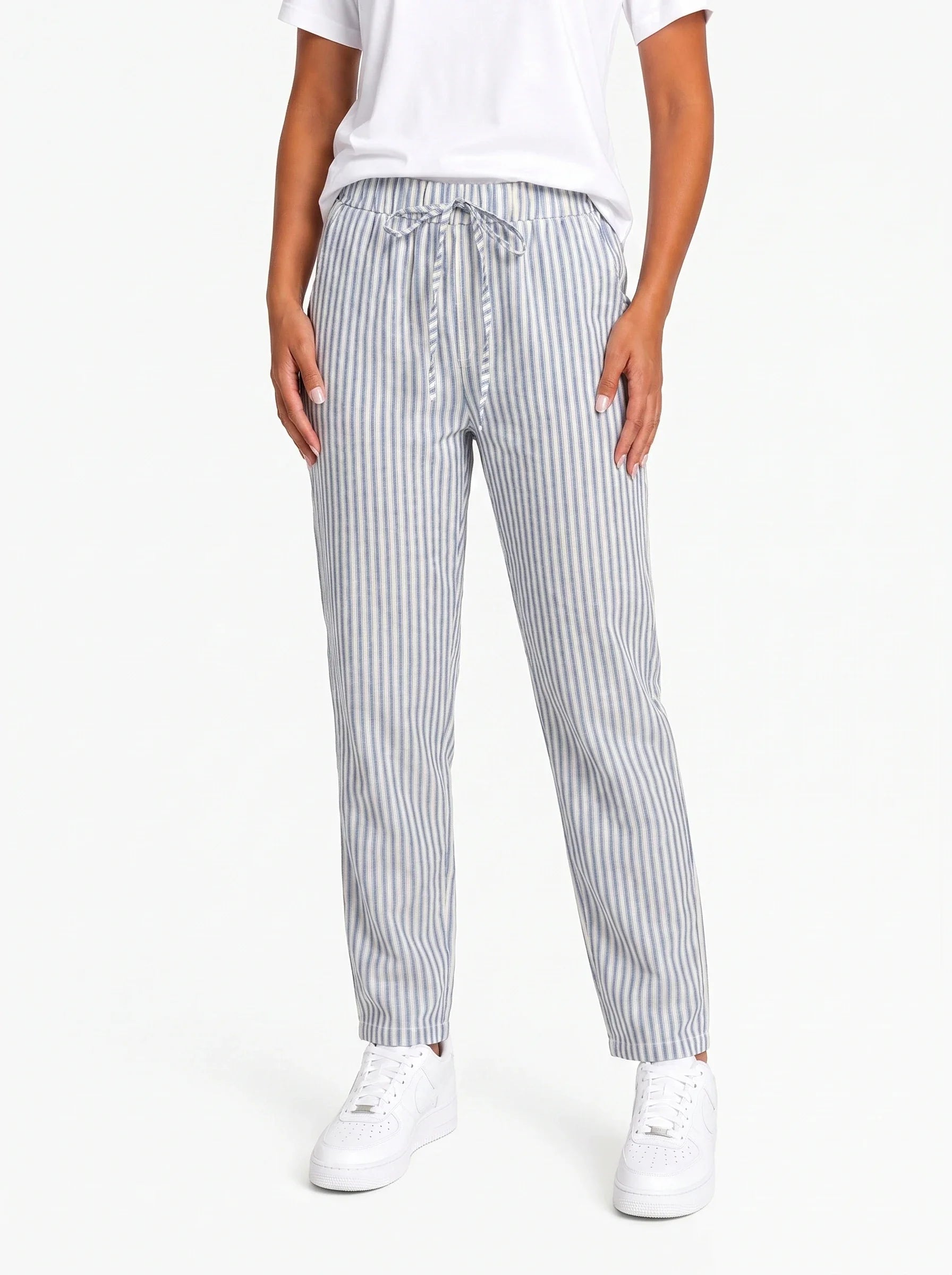 Damen gestreifte Hose mit Kordelzug