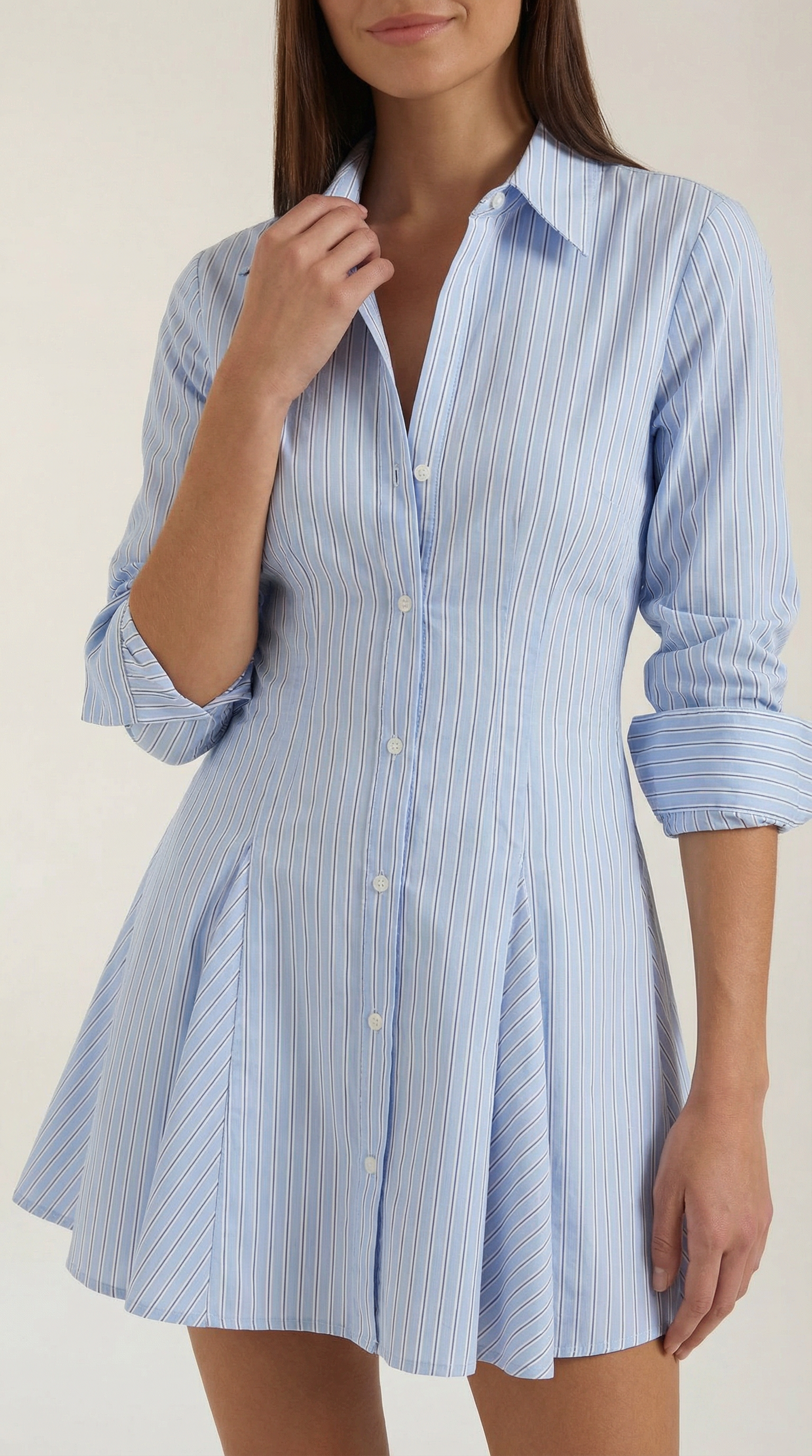 Damen Gestreiftes Hemdblusenkleid mit Durchgehender Knopfleiste