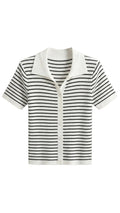 Damen Gestreiftes Polo-Top mit Kurzem Schnitt und Knopfleiste