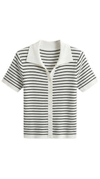 Damen Gestreiftes Polo-Top mit Kurzem Schnitt und Knopfleiste