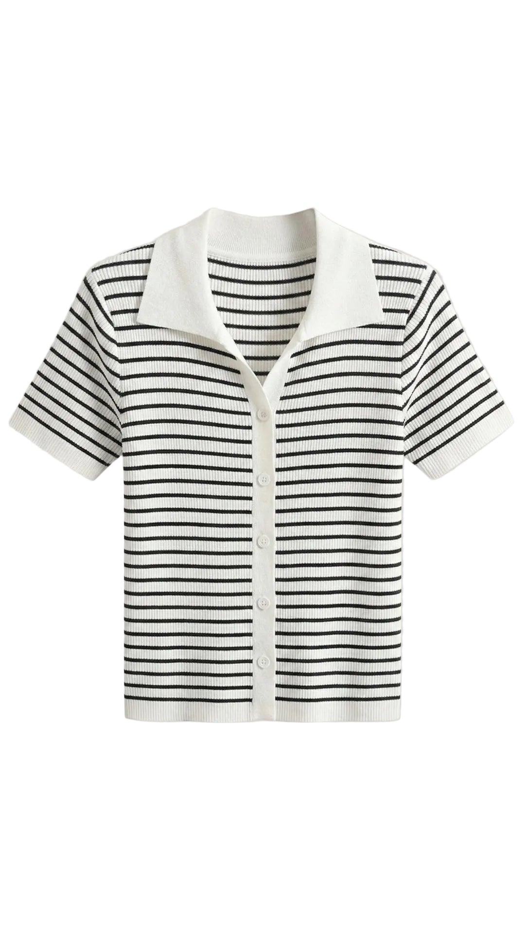 Damen Gestreiftes Polo-Top mit Kurzem Schnitt und Knopfleiste