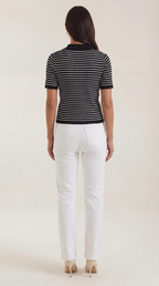 Damen Gestreiftes Polo-Top mit Kurzem Schnitt und Knopfleiste