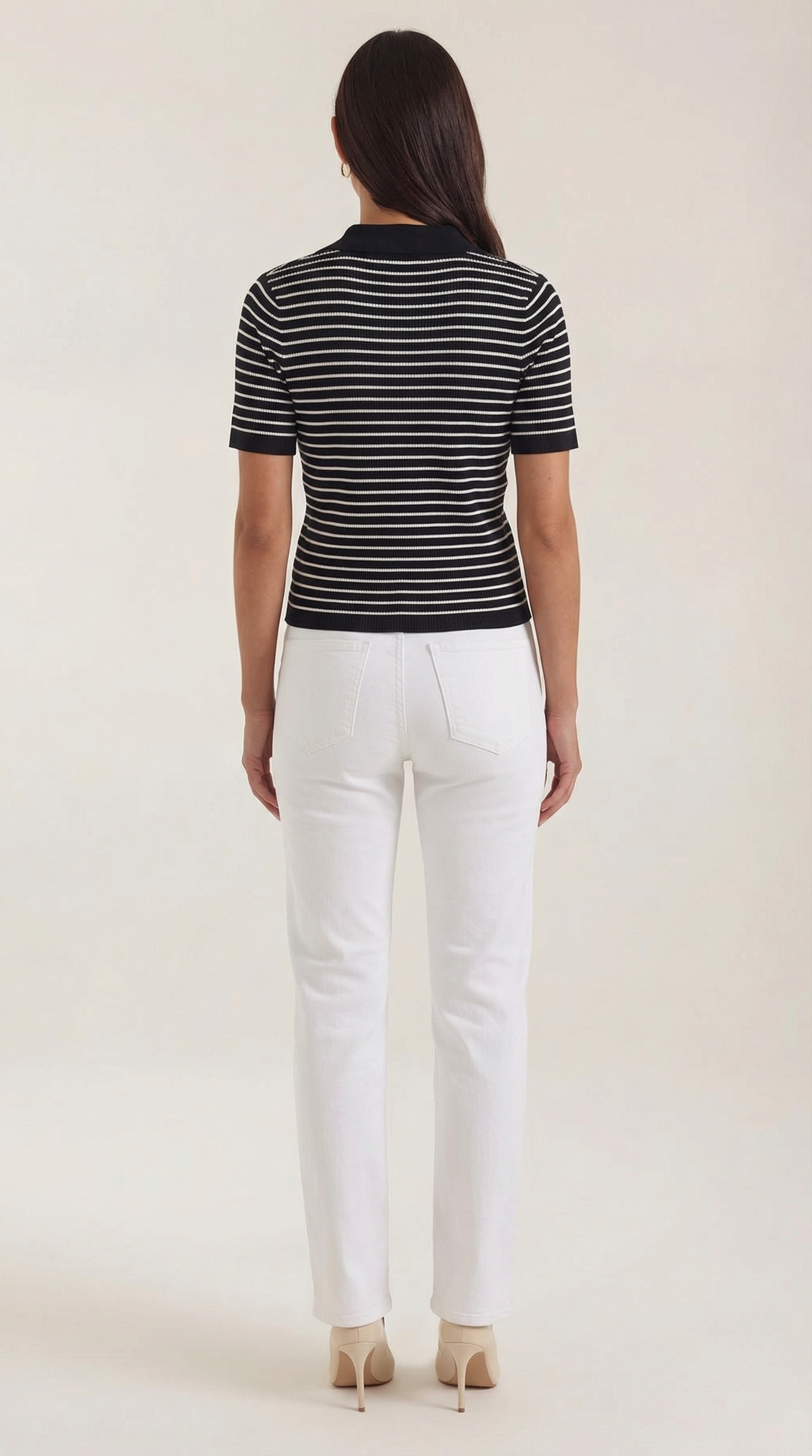 Damen Gestreiftes Polo-Top mit Kurzem Schnitt und Knopfleiste