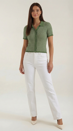 Damen Gestreiftes Polo-Top mit Kurzem Schnitt und Knopfleiste