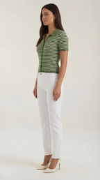 Damen Gestreiftes Polo-Top mit Kurzem Schnitt und Knopfleiste