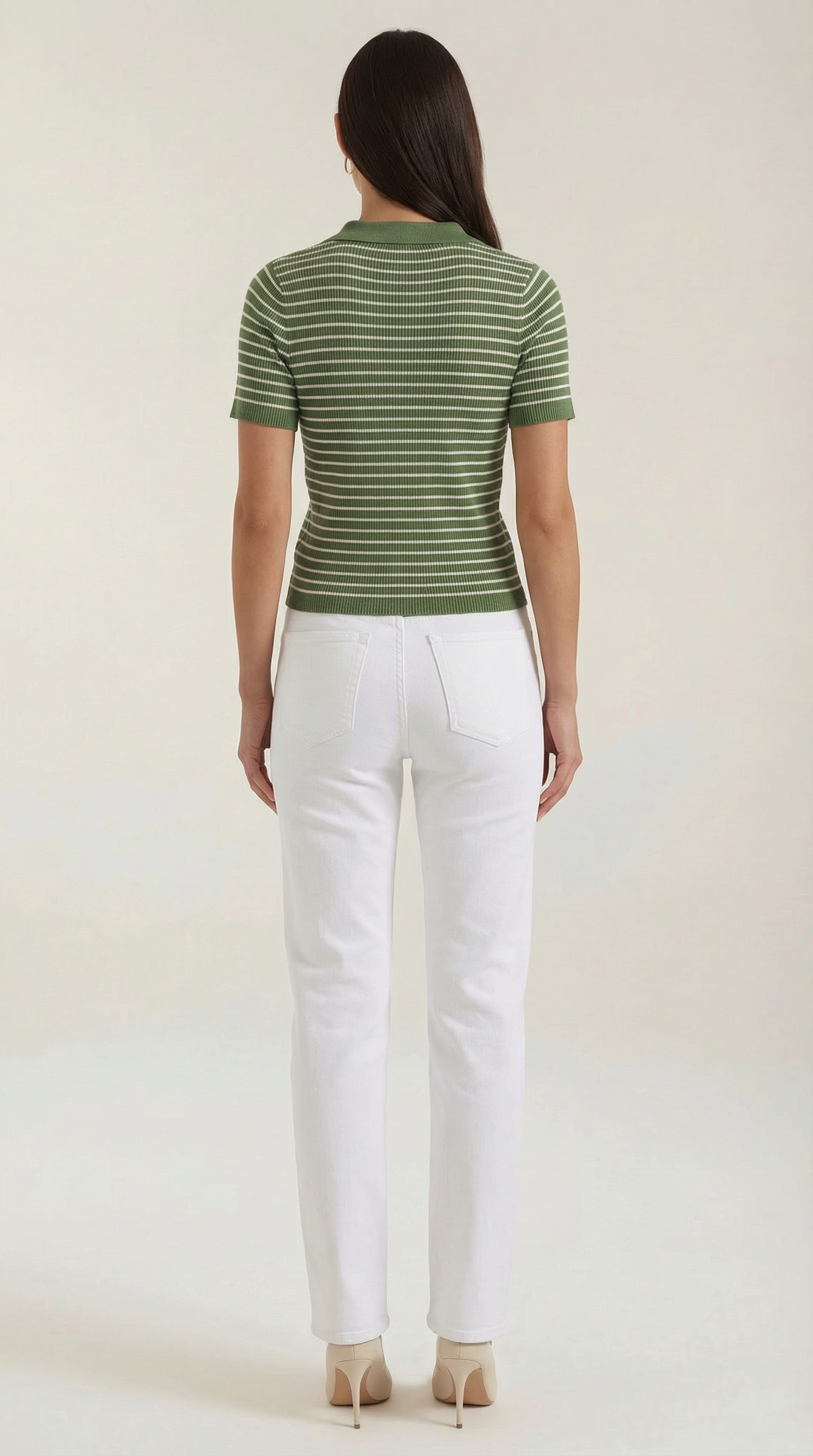 Damen Gestreiftes Polo-Top mit Kurzem Schnitt und Knopfleiste