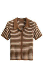 Damen Gestreiftes Polo-Top mit Kurzem Schnitt und Knopfleiste