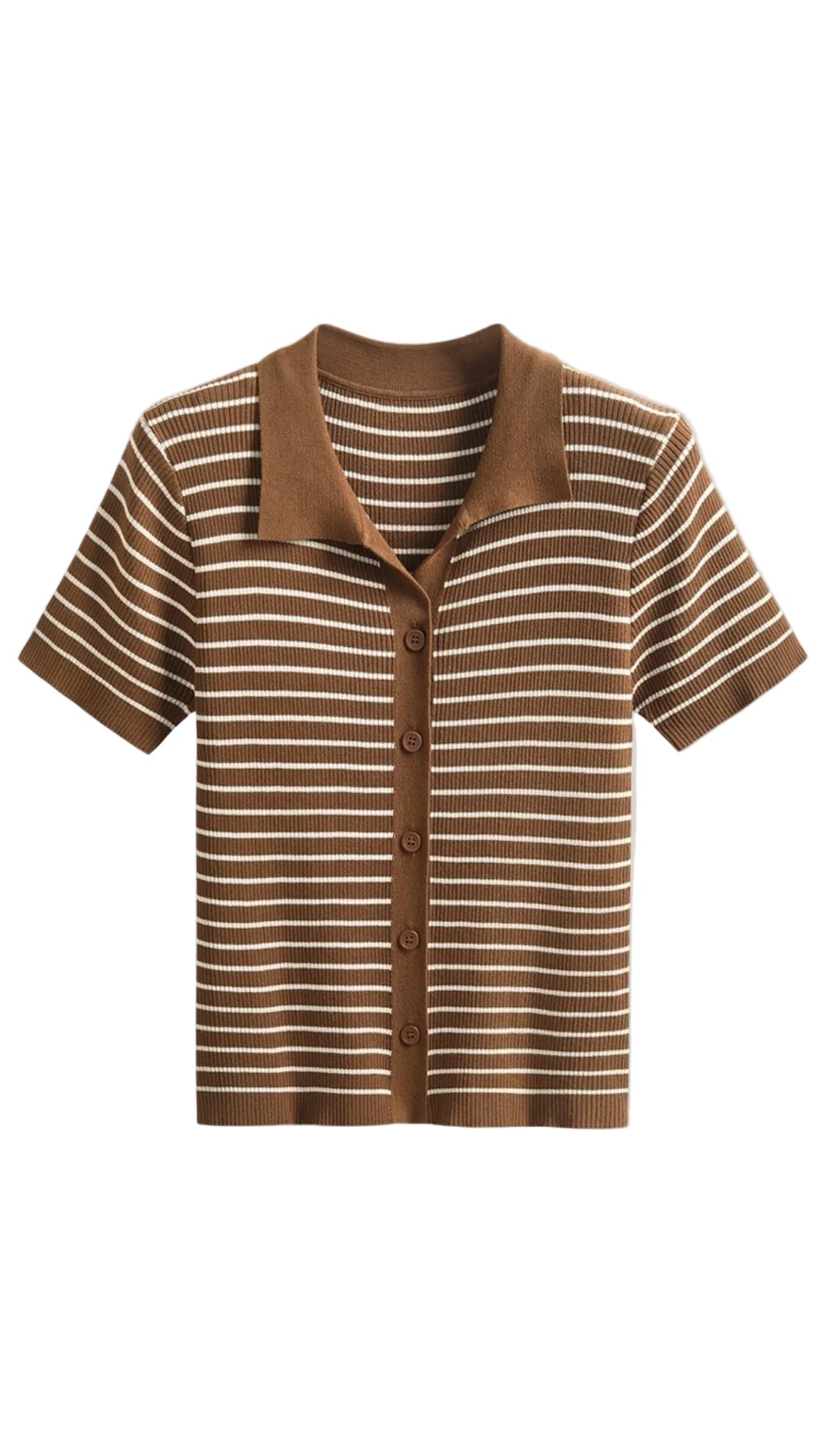 Damen Gestreiftes Polo-Top mit Kurzem Schnitt und Knopfleiste