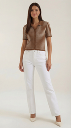 Damen Gestreiftes Polo-Top mit Kurzem Schnitt und Knopfleiste