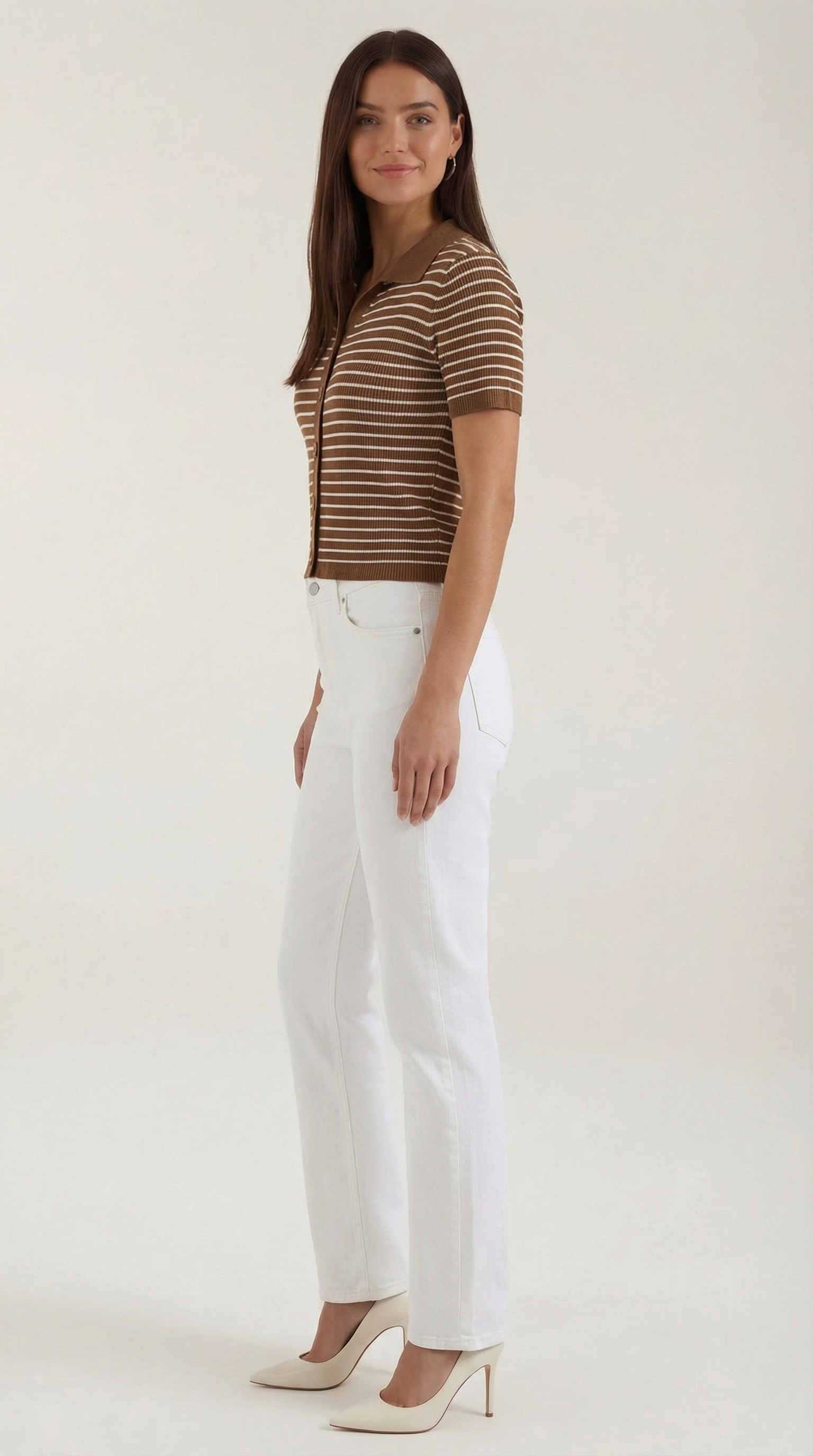 Damen Gestreiftes Polo-Top mit Kurzem Schnitt und Knopfleiste
