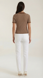 Damen Gestreiftes Polo-Top mit Kurzem Schnitt und Knopfleiste
