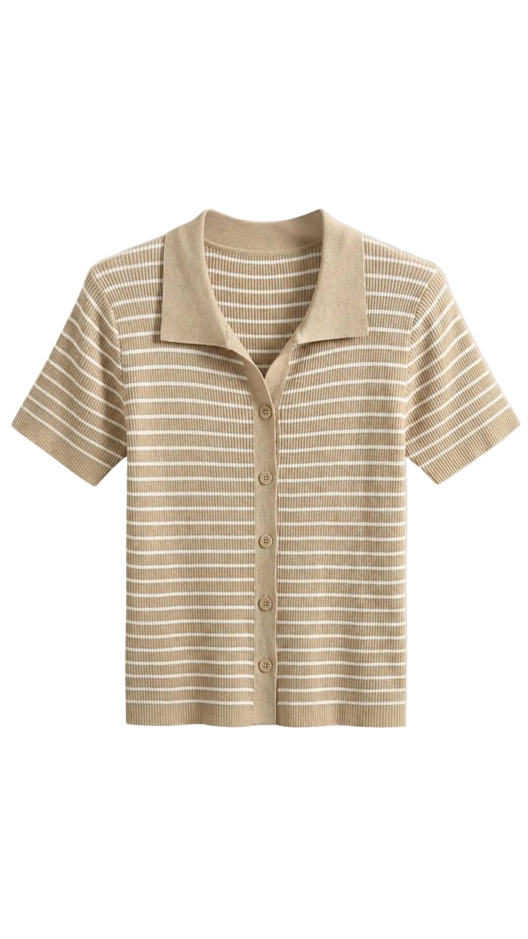 Damen Gestreiftes Polo-Top mit Kurzem Schnitt und Knopfleiste