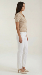Damen Gestreiftes Polo-Top mit Kurzem Schnitt und Knopfleiste