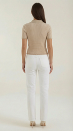 Damen Gestreiftes Polo-Top mit Kurzem Schnitt und Knopfleiste
