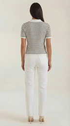 Damen Gestreiftes Polo-Top mit Kurzem Schnitt und Knopfleiste