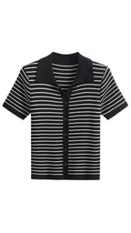 Damen Gestreiftes Polo-Top mit Kurzem Schnitt und Knopfleiste