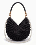 Damen Häkeltasche in Muschelform mit Geflochtenem Griff und Kette