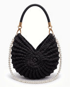 Damen Häkeltasche in Muschelform mit Geflochtenem Griff und Kette