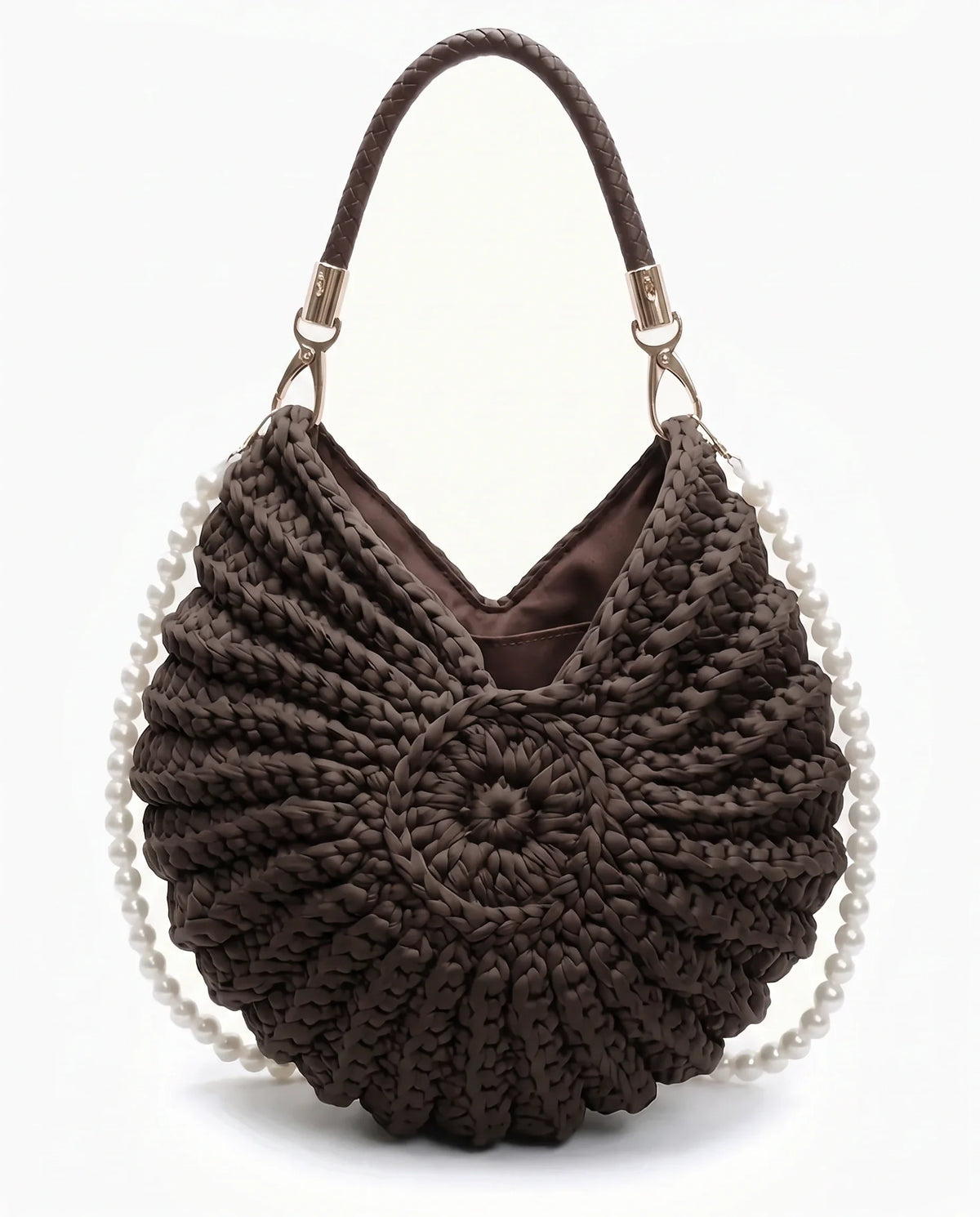 Damen Häkeltasche in Muschelform mit Geflochtenem Griff und Kette – Ansicht 11